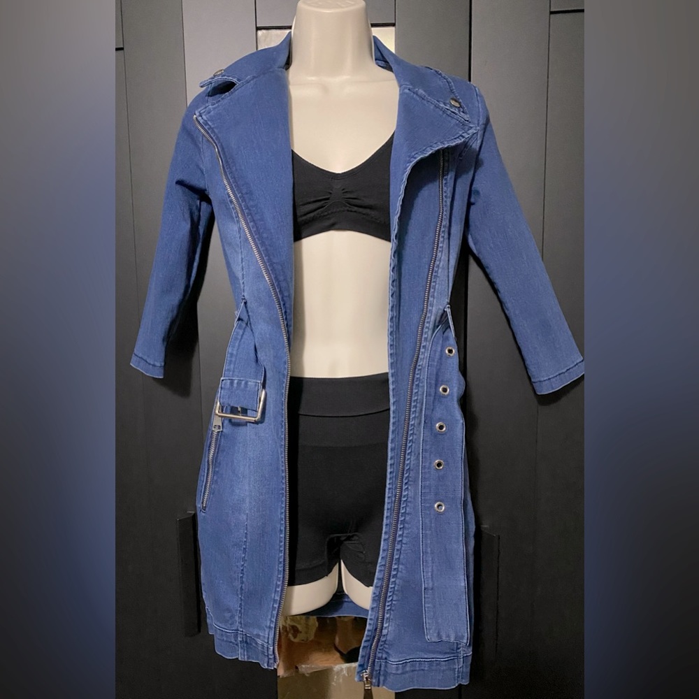 New Women's Zip Detail Acid Belted Denim Dress Size Small - Picture 11 of 11